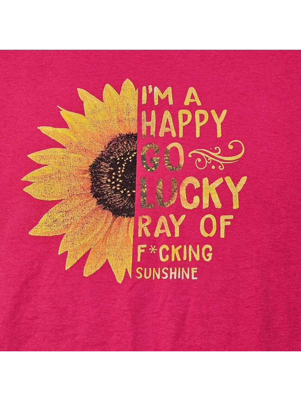 Vintage Gildan Tag XL Pink Graphic Tee Happy Ray of Sunshine Funny 90s 2000s